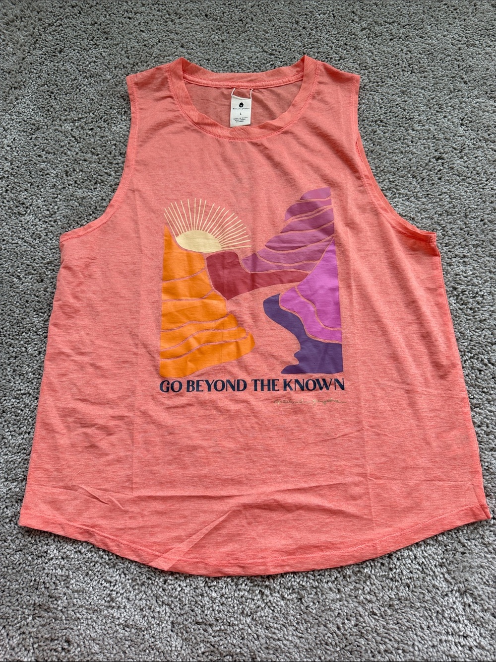 Peloton Coral Graphic Muscle Tank with Sunset Print